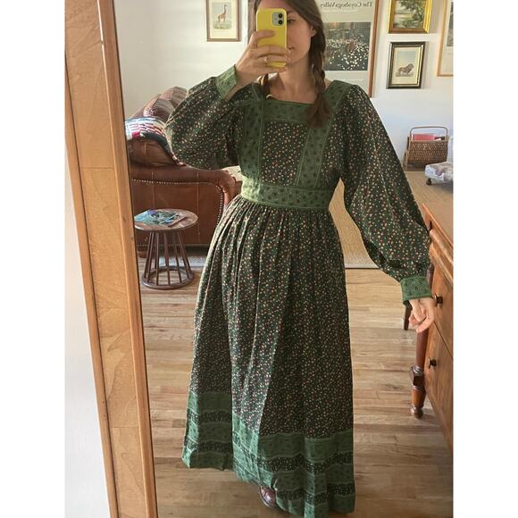 Victor Costa 70s Cotton Bohemian Floral Maxi Dress - Picture 2 of 8